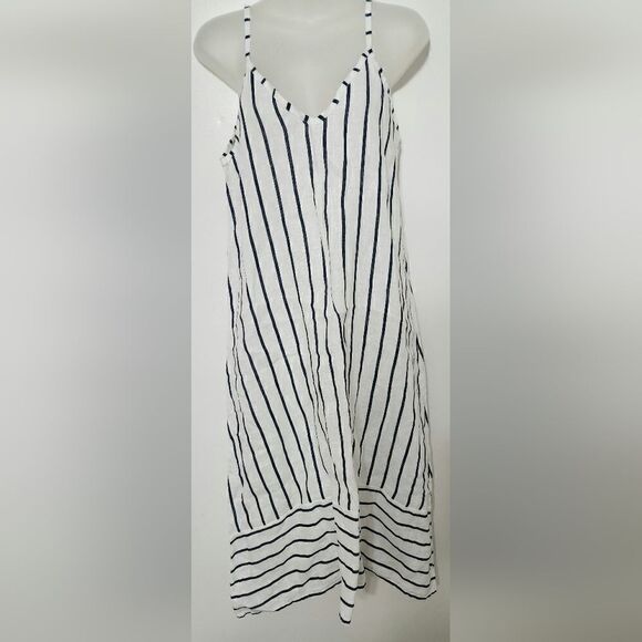 Terzo Millenio Blue and white Boho Striped Linen Dress. Made in Italy. Beachwear - Picture 3 of 6
